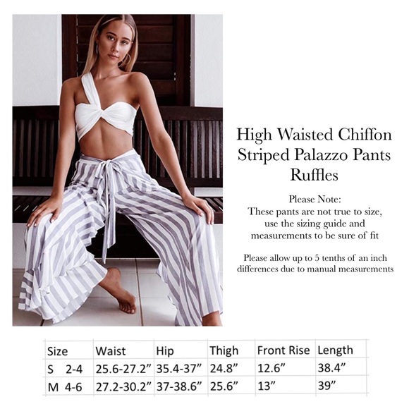 High Waisted Chiffon Striped Palazzo Pants Ruffles - Picture 13 of 13